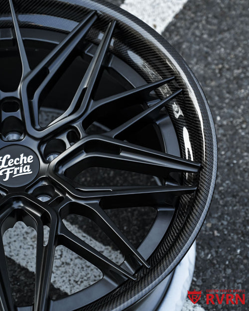 Deep concave Tesla Model S wheels by RVRN Wheels with matte black spoke and barrel finish
