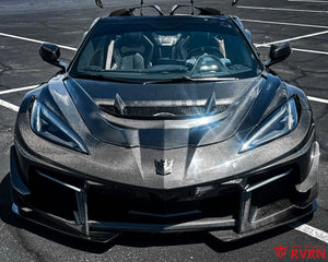 2022 Corvette C8 Stingray Z51 widebody on RVRN RV-DR16 custom forged wheels, rear three-quarter view in the parking lot.