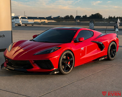 2022 Corvette C8 Z51 with RVRN RV-MB559 gloss black 5-spoke concave forged wheels and flush fitment.