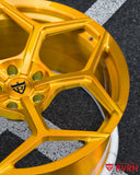 Side view of 22x10.5 RV-MC491 brushed gold wheel for 2023 Aston Martin DBX 707, showcasing Y-spoke design