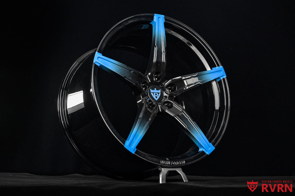 2023 C8 Stingray RV-MJ201 21x12 +52MM deep concave forged rear wheel with Rapid Blue spokes