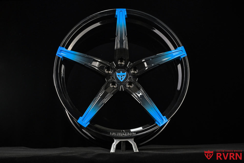 Rapid Blue spoke detail on RVRN RV-MJ201 custom forged wheels for a 2023 Corvette C8 Stingray Z51
