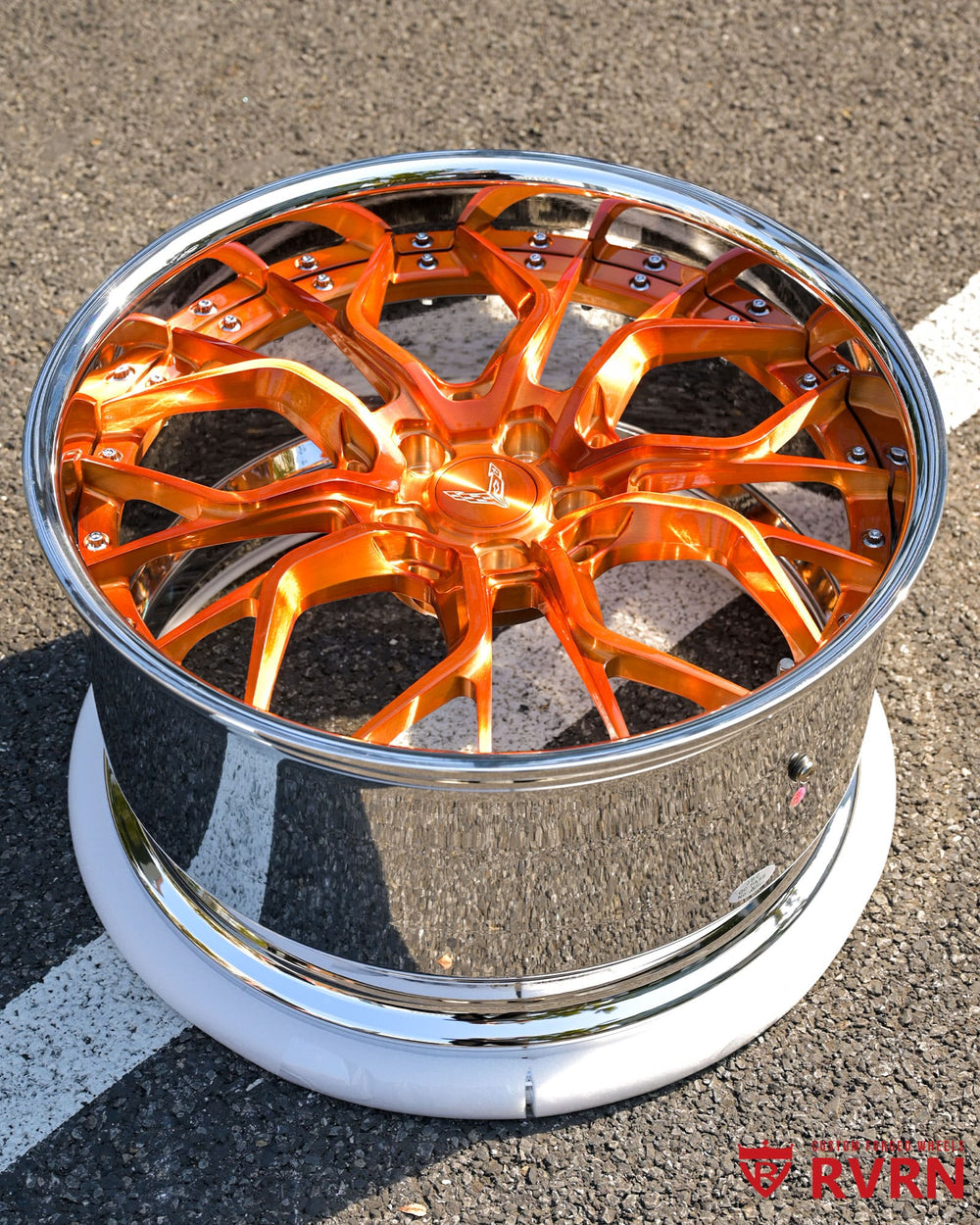 Transparent copper forged spoke finish on RV-DR16 wheel for Corvette C8—premium 2-piece design.