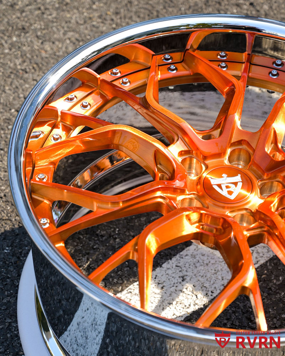 Transparent copper finish under direct lighting on RV-DR16 forged wheels for Corvette C8.