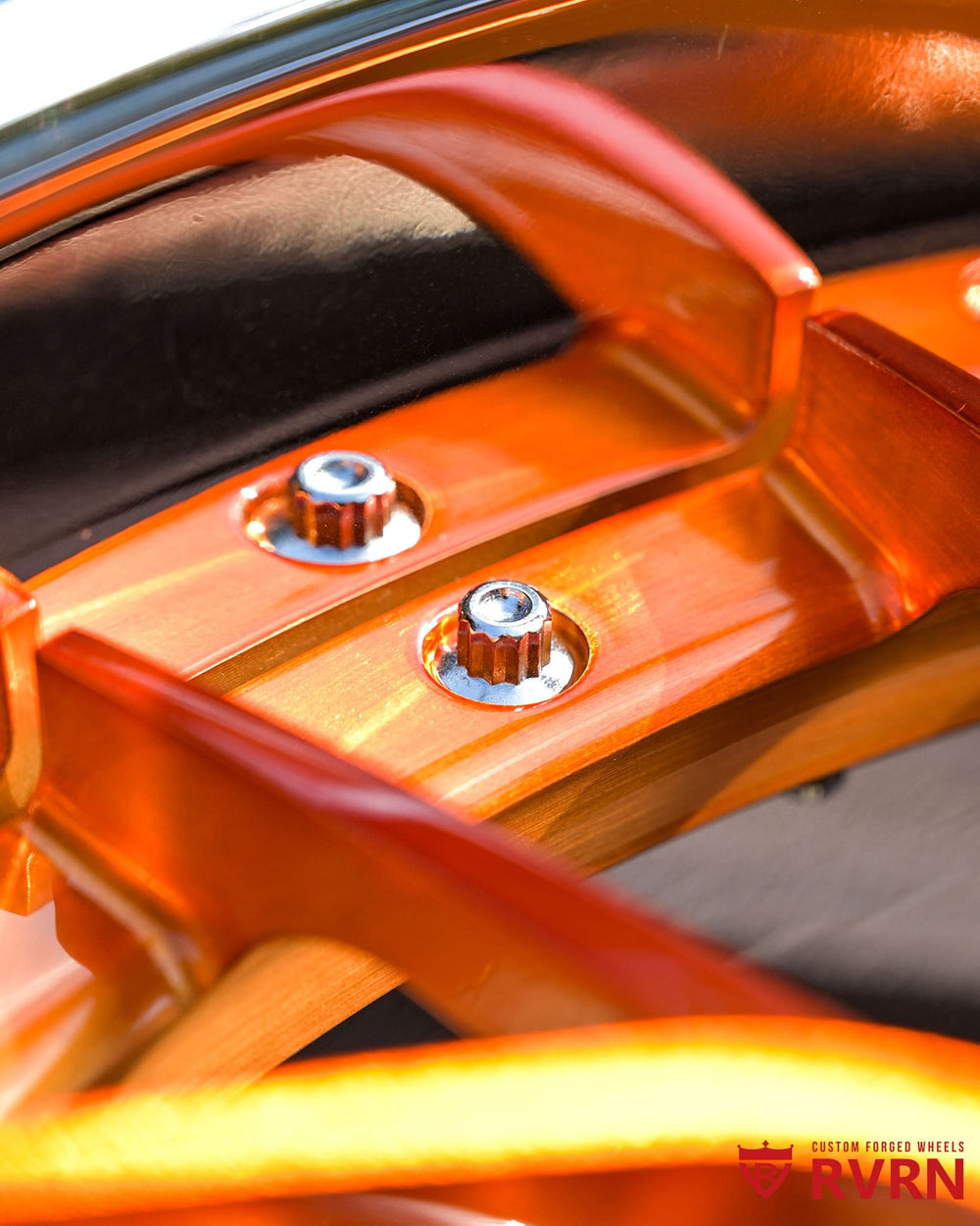 Side view of RV-DR16 transparent copper and chrome 2-piece forged wheel for Corvette C8 Z51.