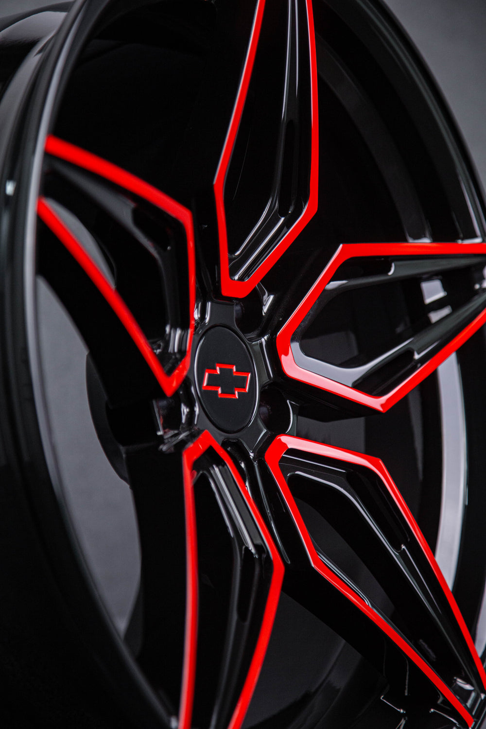 Striking black with red accent forged wheels on ZL1 Camaro