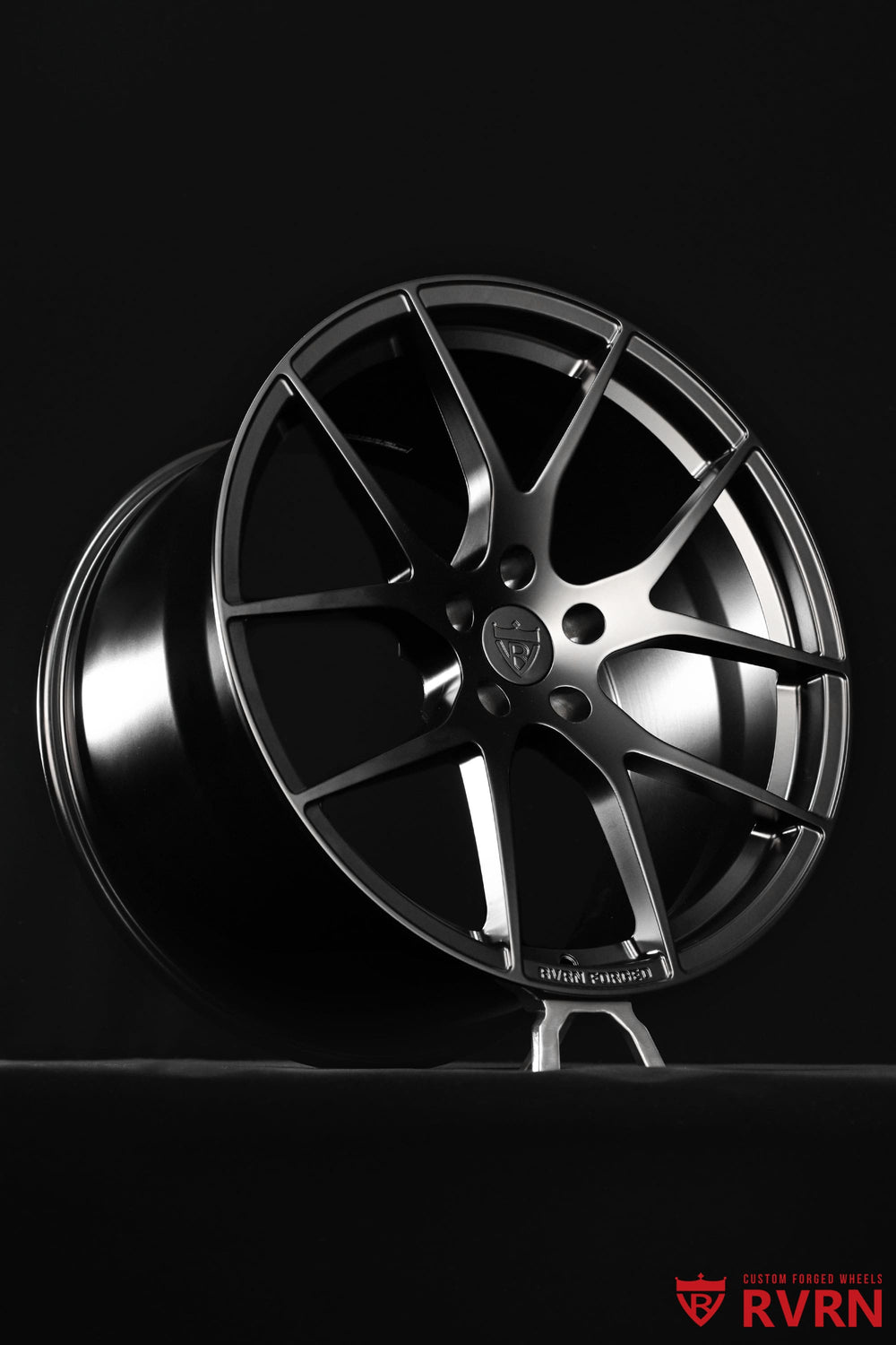 Custom Corvette C8 2LT wheels in matte black finish, RVRN RV-MC24 forged Y spoke design with tailored fitment