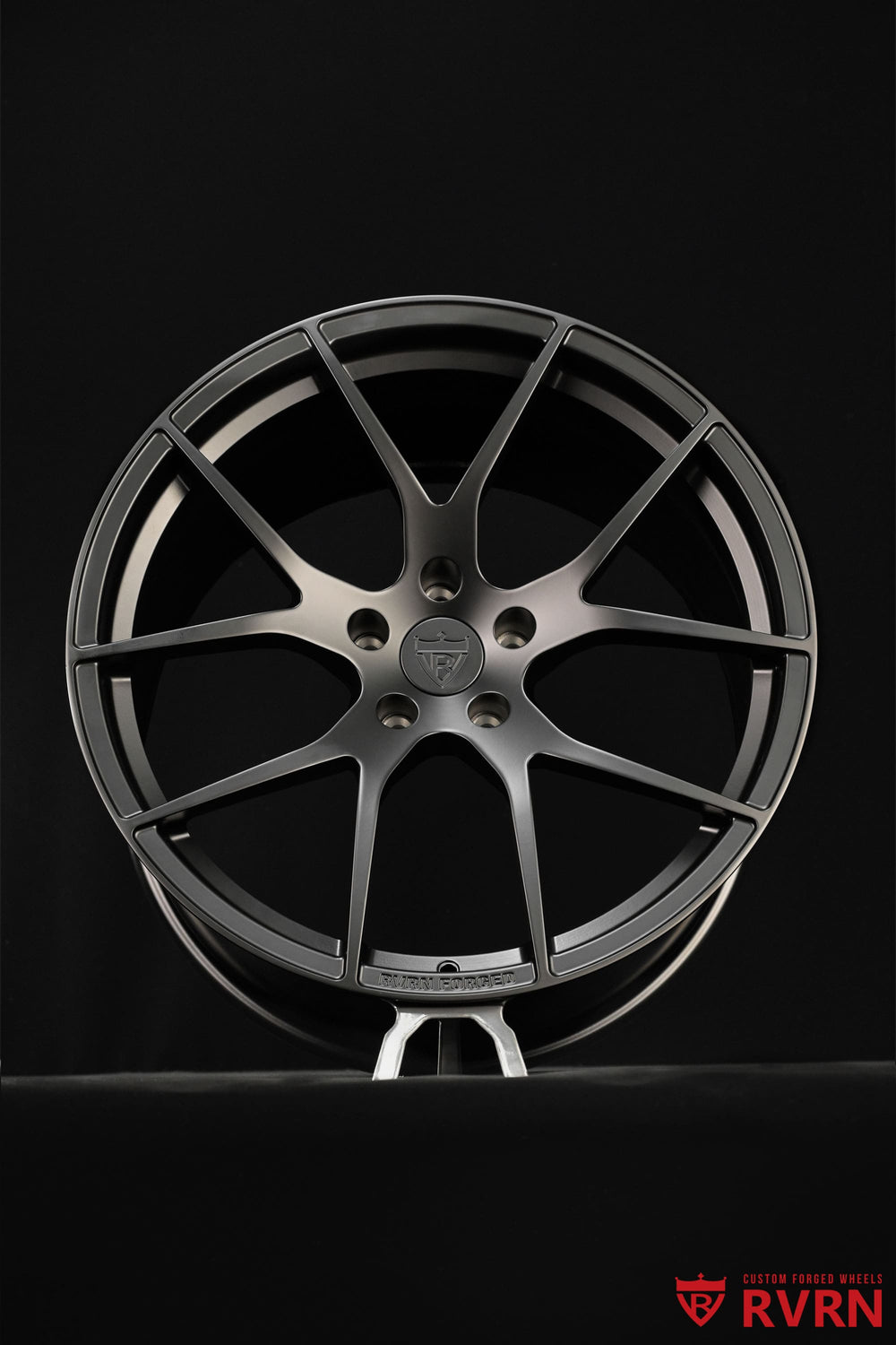 2023 Corvette C8 Stingray with black forged rims by RVRN Wheels, featuring RV-MC24 concave Y spoke styling