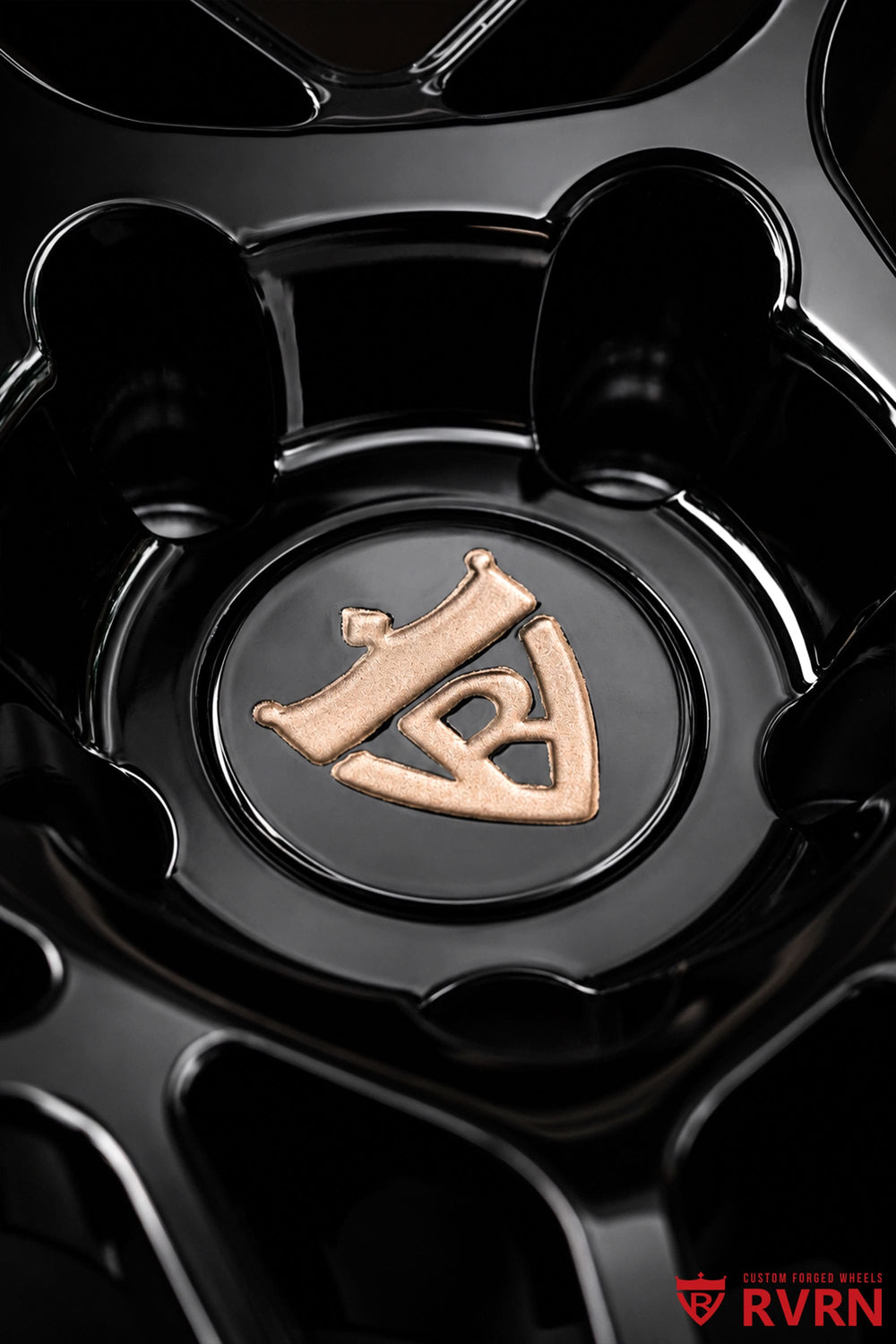 Close-up detail of RVRN RV-DR01 2-piece Corvette C8 wheels showing premium hardware, custom finish options, and precision forged wheel craftsmanship.