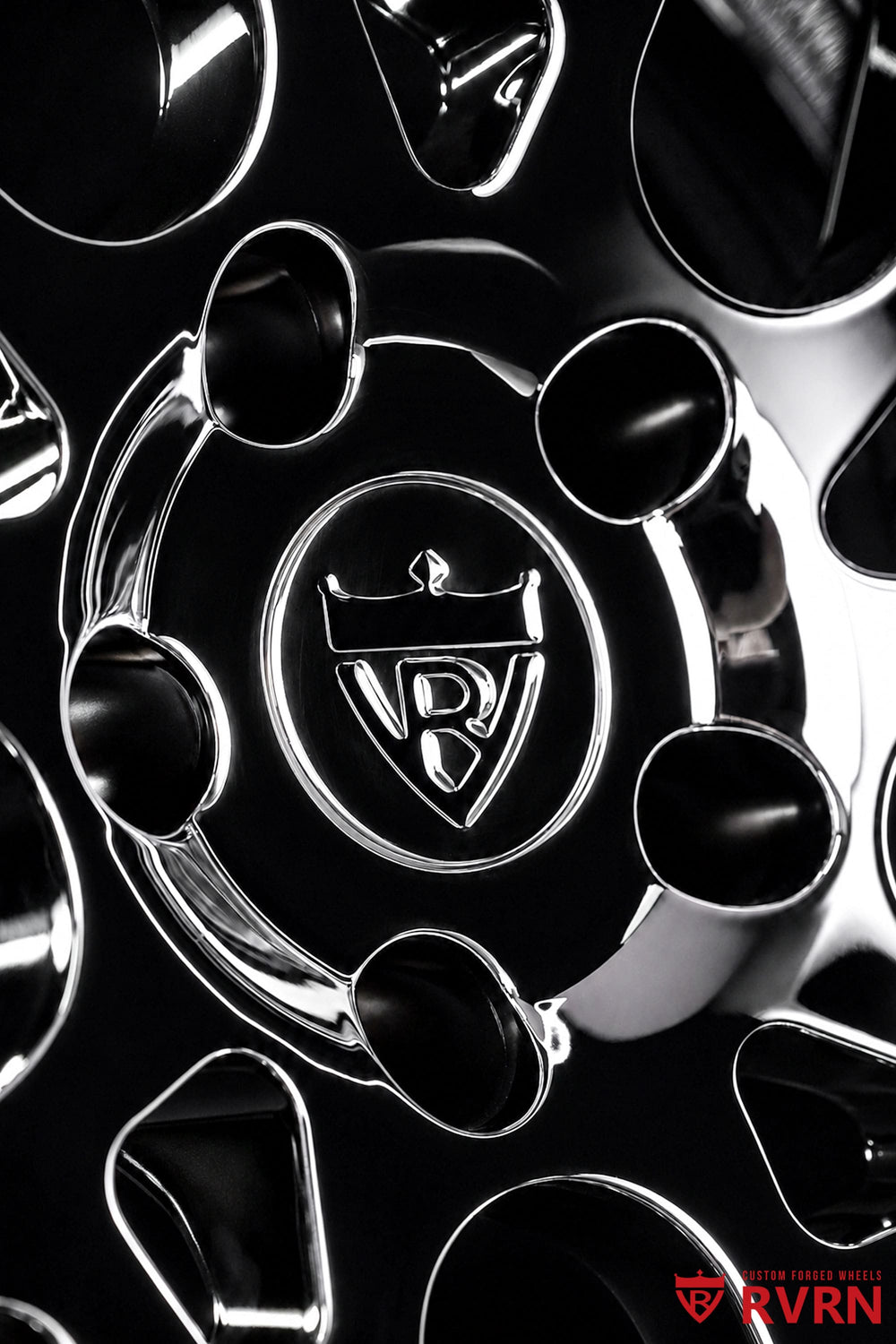 RVRN RV-DC11 front chrome wheel for a 2023 Chevy Corvette C8 Stingray Z51, custom 19x8.5 size with +38MM offset and OEM brake clearance