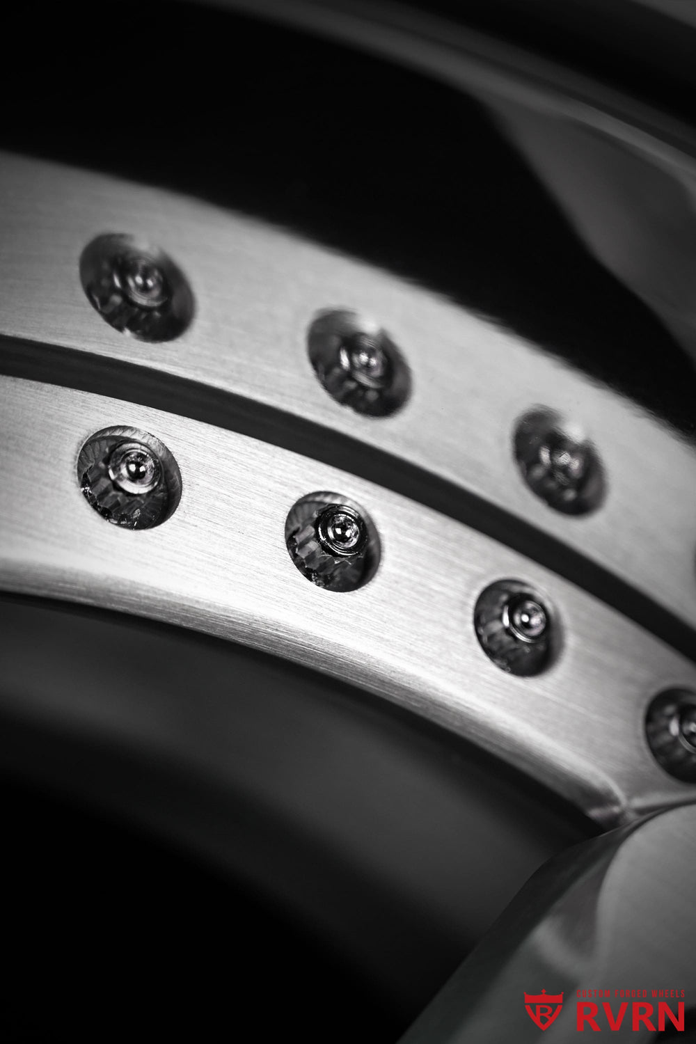 Close-up detail of RVRN RV-DC11 chrome rims for the 2023 Corvette C8 Stingray, highlighting the deep dish forged wheel construction
