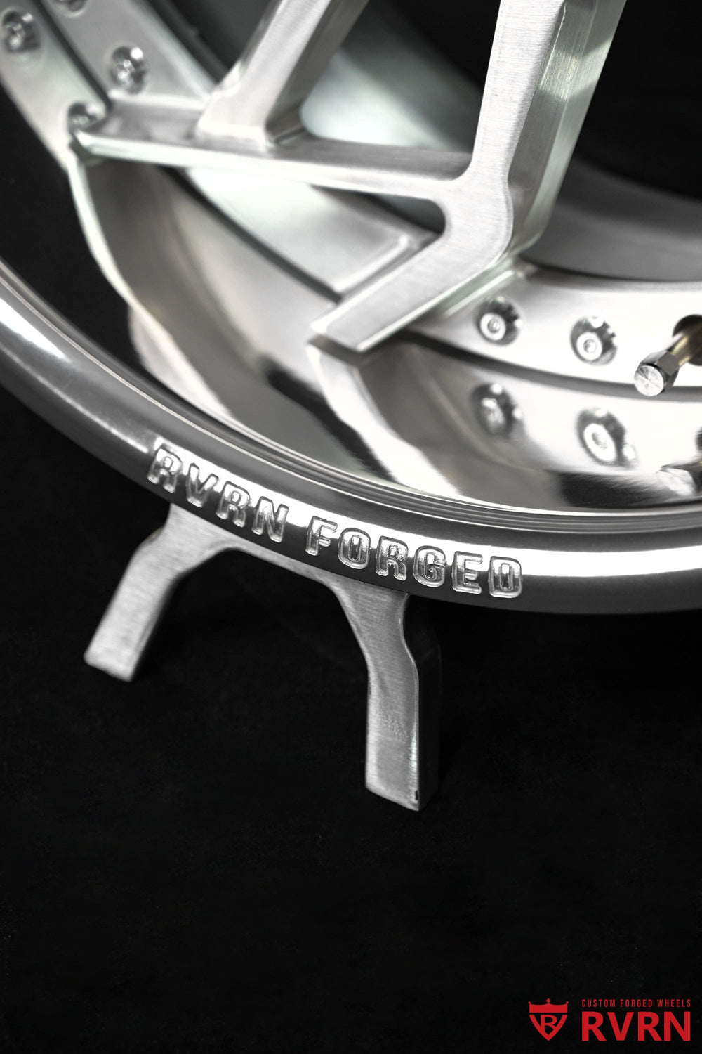 Profile view of an RVRN RV-DC11 deep dish forged wheel in all chrome, custom built for the 2023 C8 Stingray Z51 in 19x8.5 and 20x11
