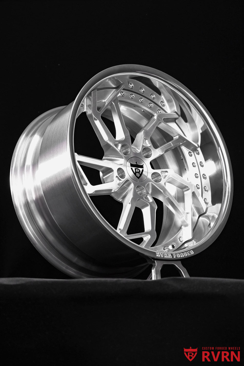 Side angle of RV-DC11 deep dish wheels on a 2023 C8 Stingray Z51, featuring all chrome finish and custom 19x8.5 front fitment