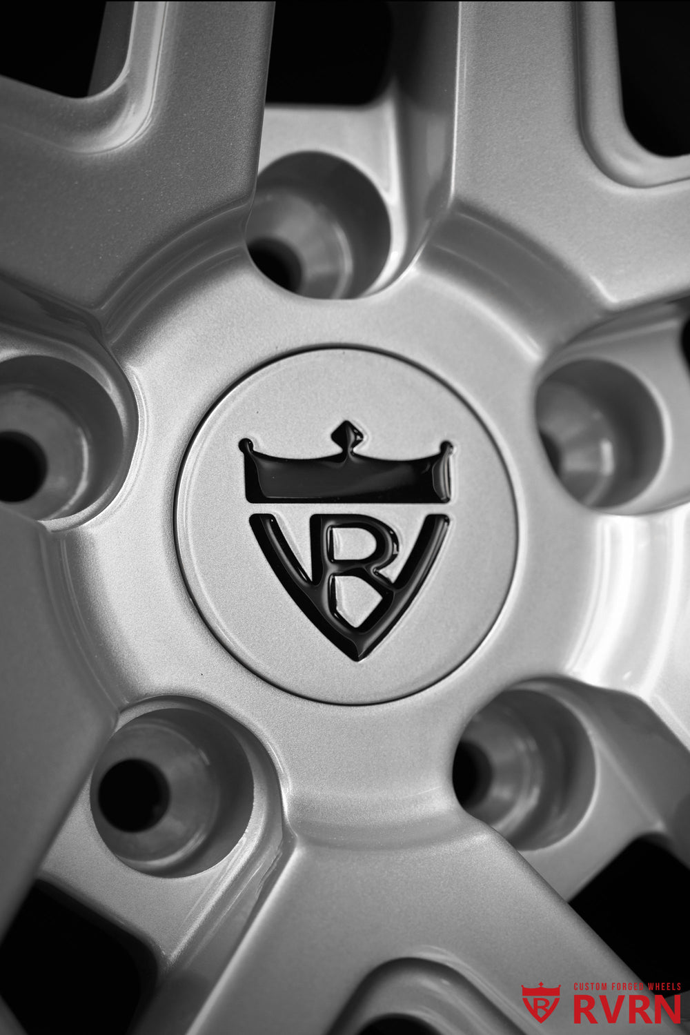 2023 Corvette C8 Stingray Z51 70th Anniversary RV-DF041 2-Piece Forged Directional wheels with Silver Flare Metallic spoke, Silver Flare Metallic flange, Gloss Black outer barrel, visible two-piece hardware and detailed studio or vehicle-ready view image 5