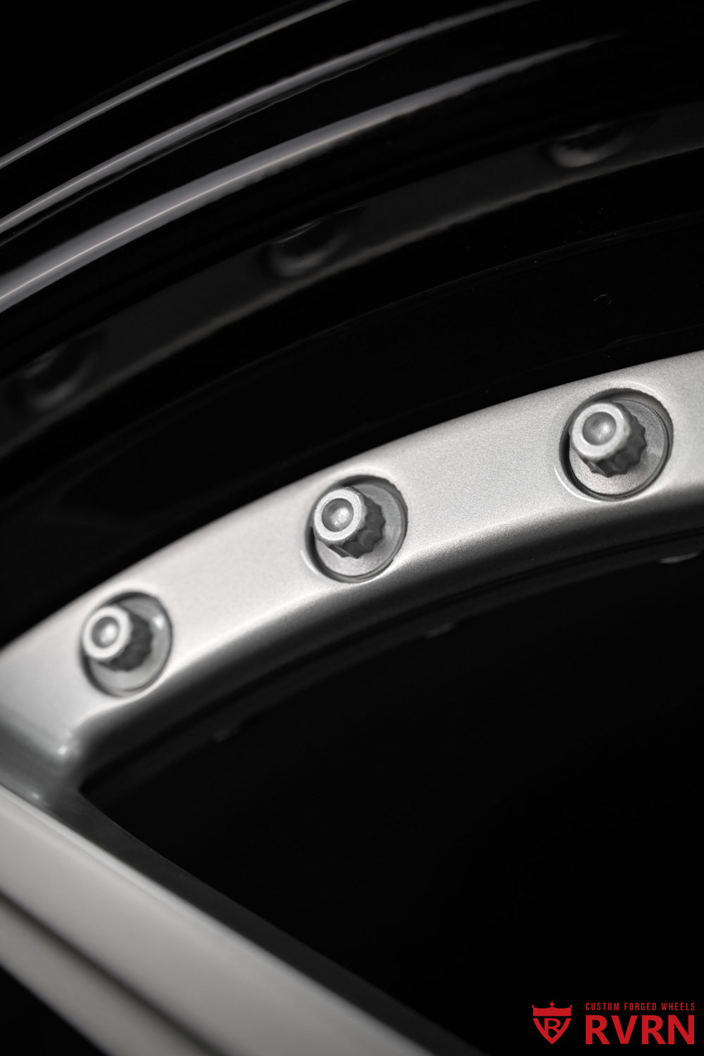 2023 Corvette C8 Stingray Z51 70th Anniversary RV-DF041 2-Piece Forged Directional wheels with Silver Flare Metallic spoke, Silver Flare Metallic flange, Gloss Black outer barrel, visible two-piece hardware and detailed studio or vehicle-ready view image 6