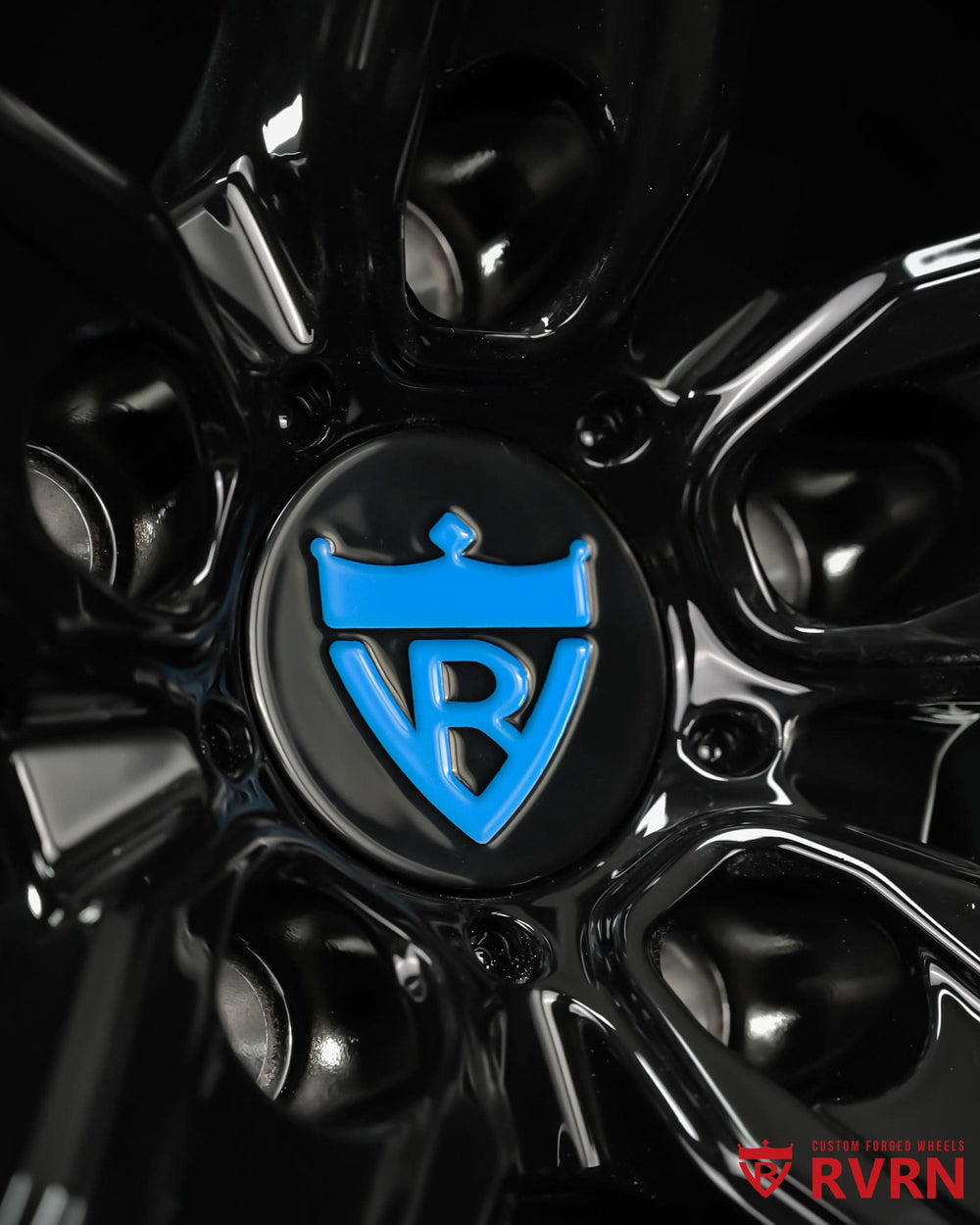 Rapid Blue fade concave Corvette wheels featuring gloss black barrel and premium forged aluminum construction by RVRN Wheels