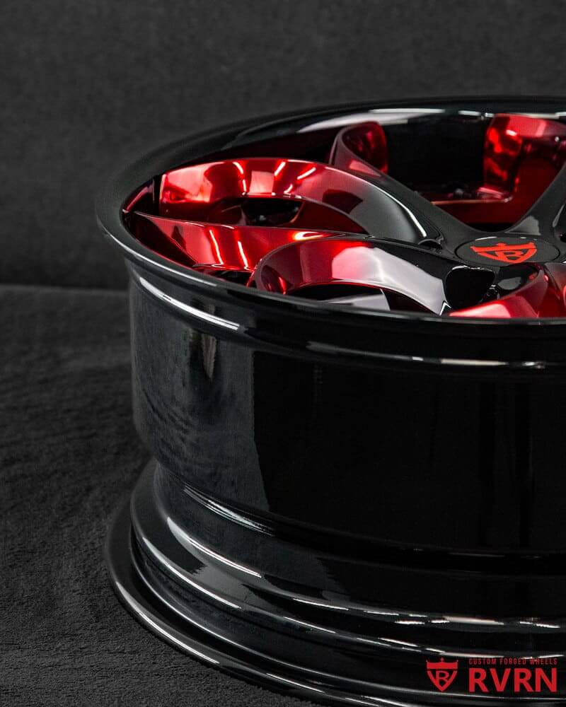 Custom color-matched Corvette C8 wheels in red mist