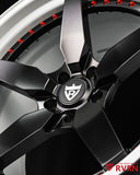 Custom forged Hellcat wheel lip detail with ivory white barrel and aggressive deep dish construction