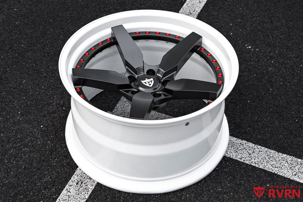 RVRN RV-DF14 Dodge Durango Hellcat forged wheels 22x10.5 matte black spoke ivory white barrel deep dish 5 spoke custom setup