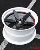 Deep dish 22x12 forged wheel for Dodge Durango Hellcat with ivory white barrel and matte black 5 spoke design