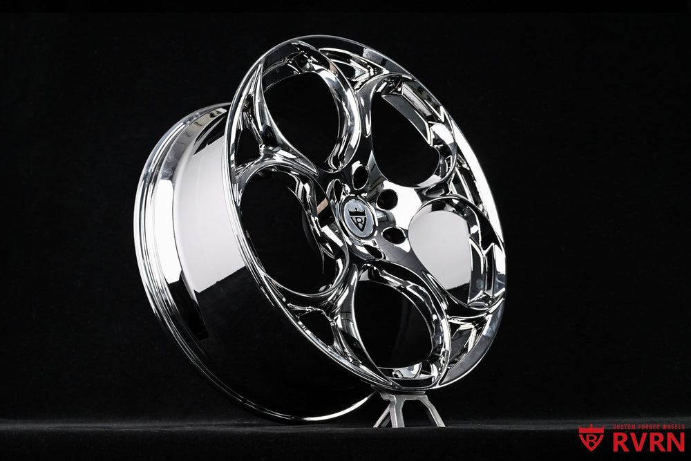 RV-MS016 chrome forged wheels side profile on GMC Canyon Elevation, custom 24 inch truck wheels