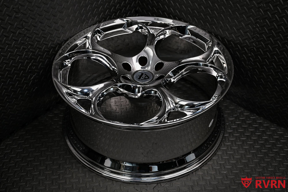 RVRN 24x10 chrome forged wheel on 2023 GMC Canyon Elevation front angle, 6-lug truck fitment