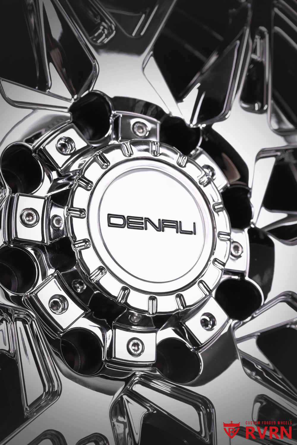 RVRN RV-DM23 two-piece forged GMC Sierra chrome wheels featuring Y spoke construction, deep dish styling and 20x10 -20MM sizing