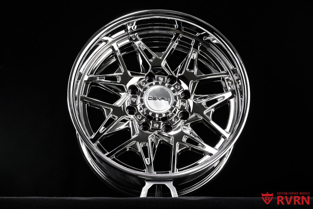 Custom GMC Sierra wheels RV-DM23 with a deep dish Y spoke design, all chrome finish and 20x10 -20MM custom fitment
