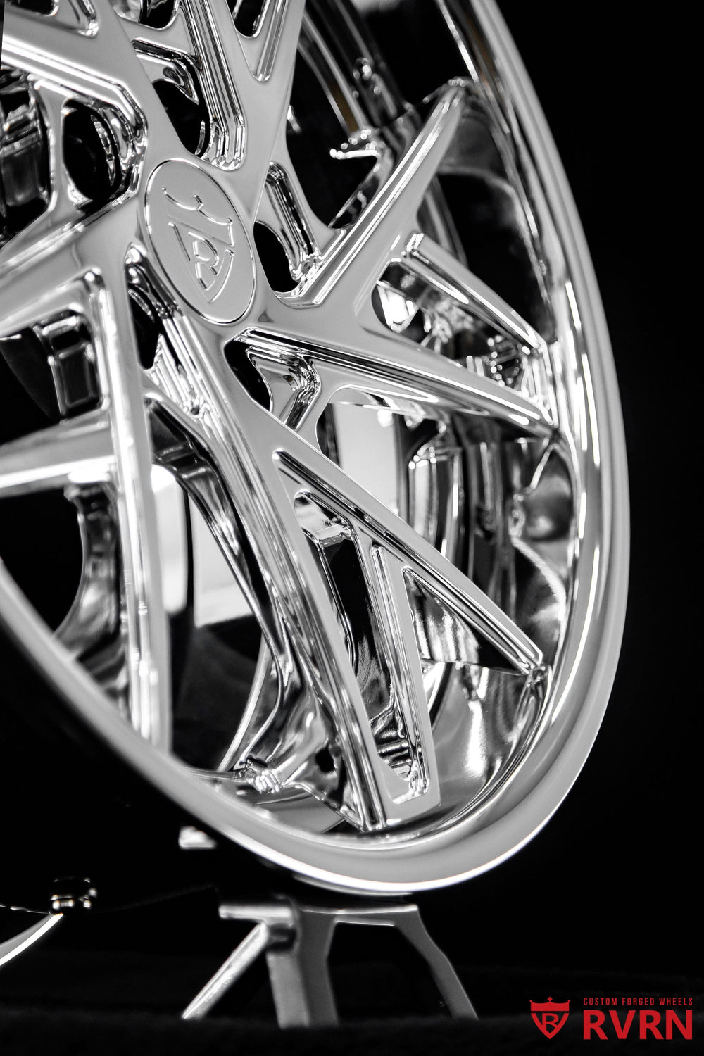 Custom Lexus IS 500 F SPORT forged wheels by RVRN RV-DS74 with directional spoke design and all-chrome finish, 19x9 and 19x10