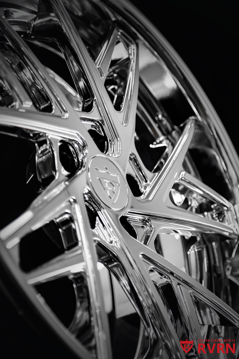 RVRN RV-DS74 directional wheels for the Lexus IS 500 F SPORT, featuring an all-chrome finish and 19x9 front, 19x10 rear fitment