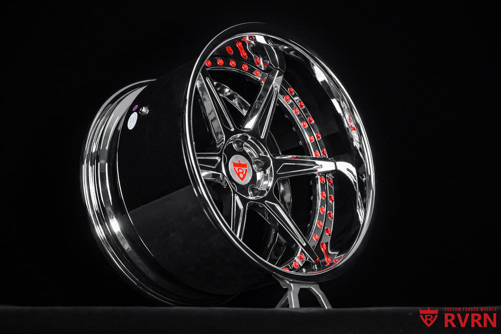 Custom deep dish forged chrome wheels for 2023 Mustang GT widebody