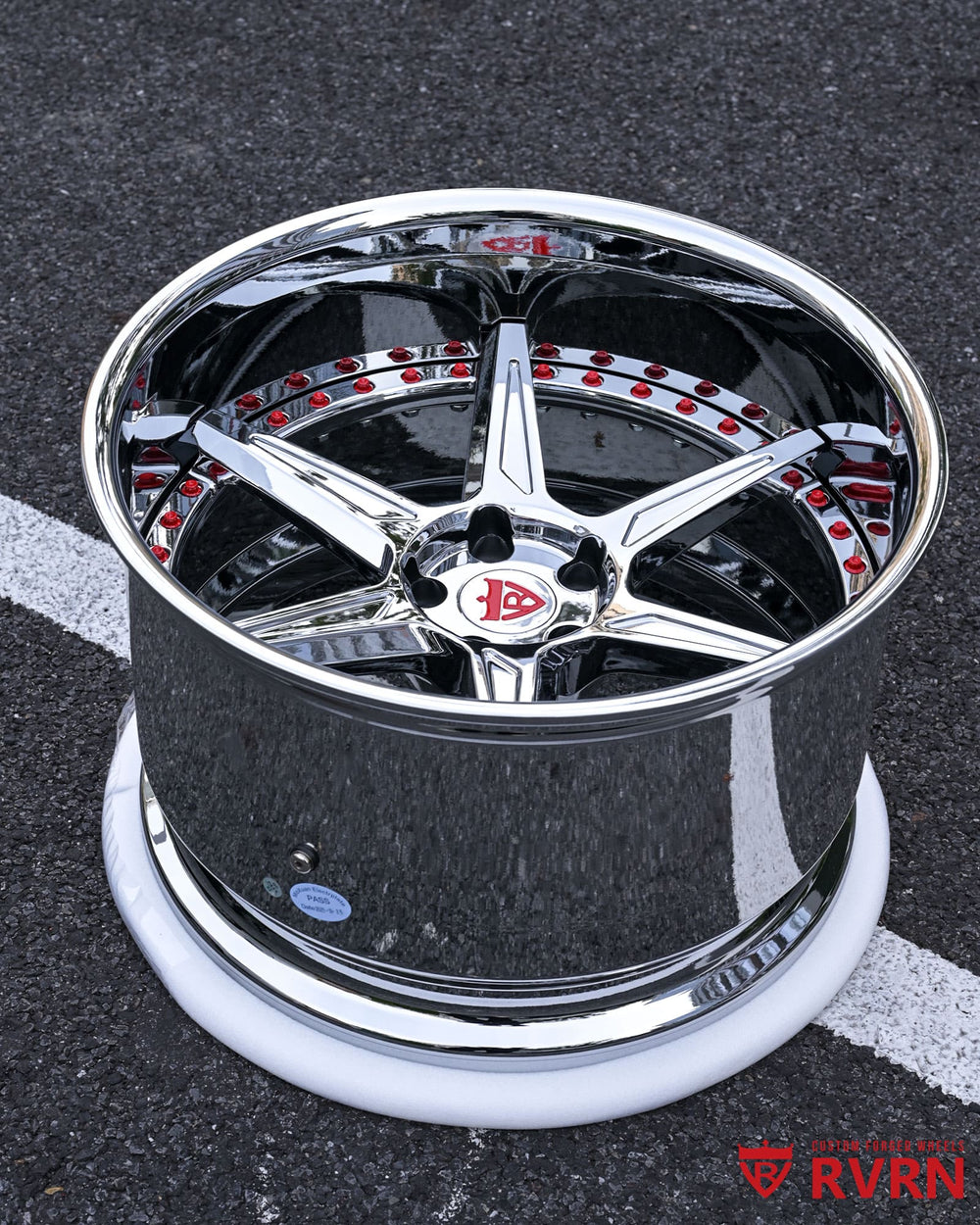 20-inch deep dish forged wheels for Mustang widebody setup by RVRN