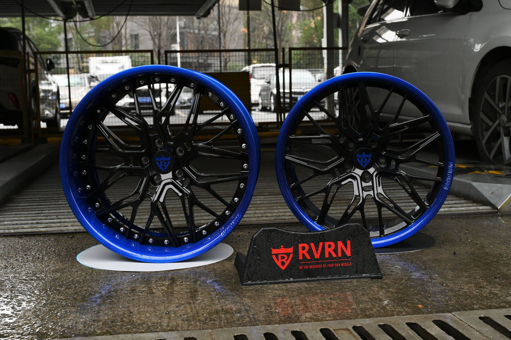 2023 BMW M3 Competition xDrive on RVRN RV-T081 forged wheels in Gloss Black Spoke with Transparent Blue Barrel (photo 01)