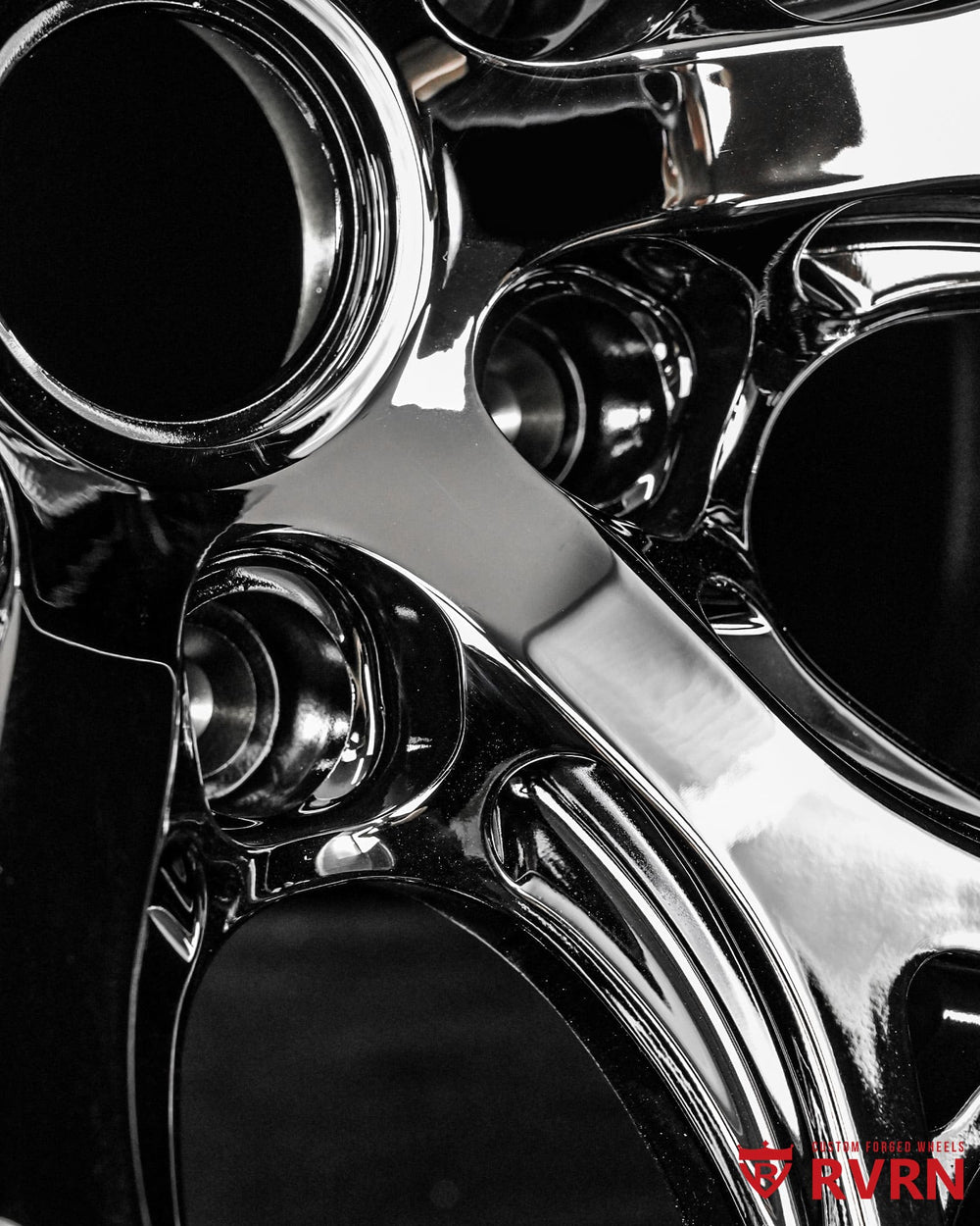 Cadillac black chrome wheels 20x11 +40MM rear fitment on 2023 Cadillac Escalade V with aggressive forged wheel styling by RVRN Wheels