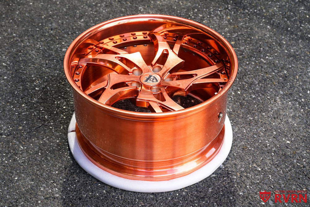  Forged rose gold Dodge Charger Hellcat wheels with custom polished lip