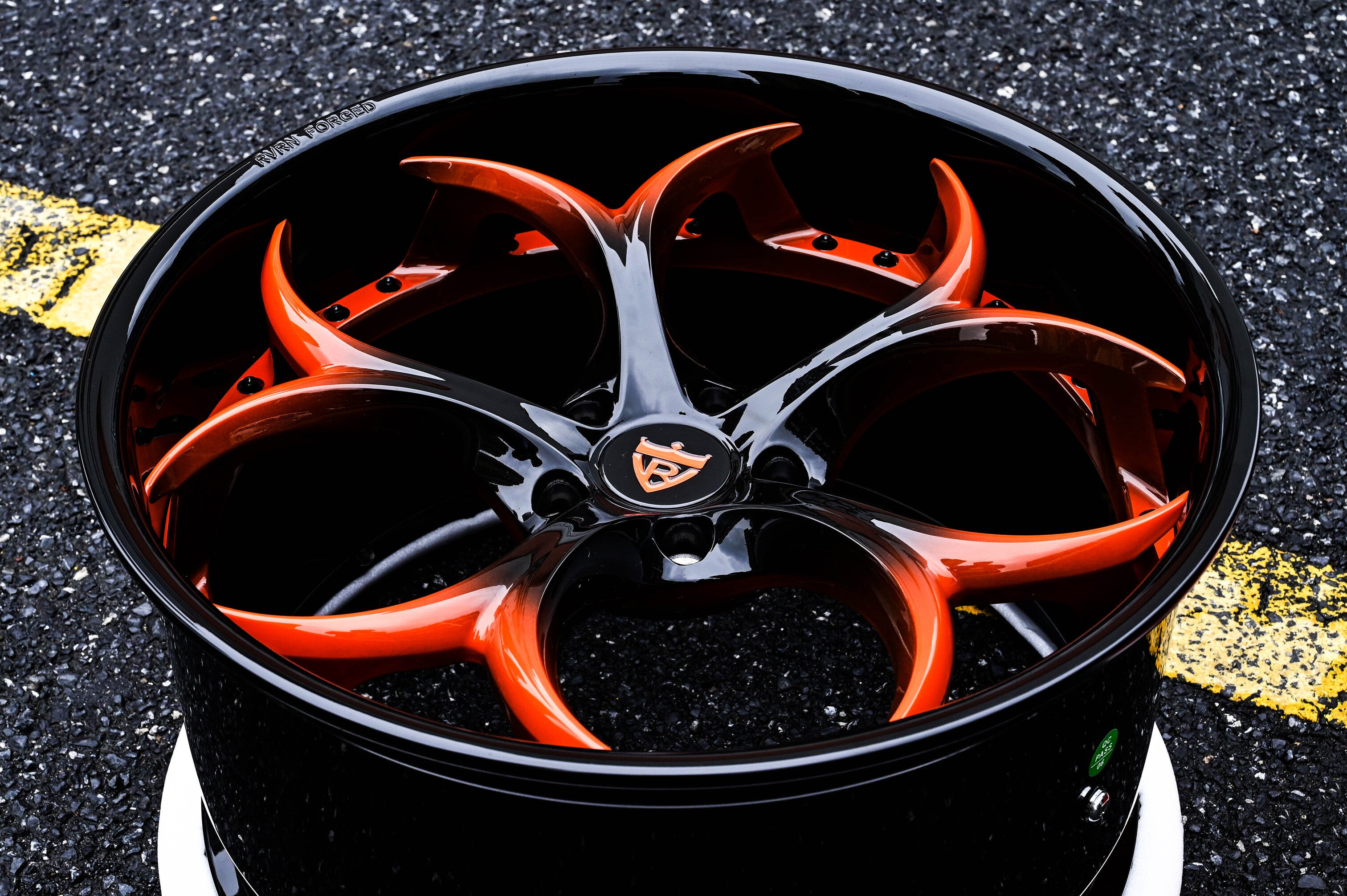 c8 corvette custom wheels: orange black fully forged DS016 rims