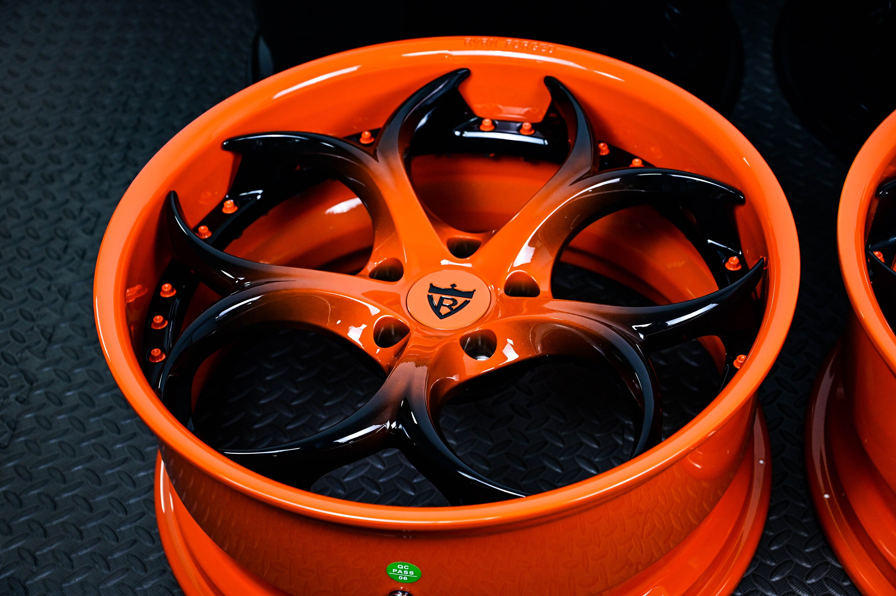 c8 corvette custom wheels: orange black fully forged DS016 rims