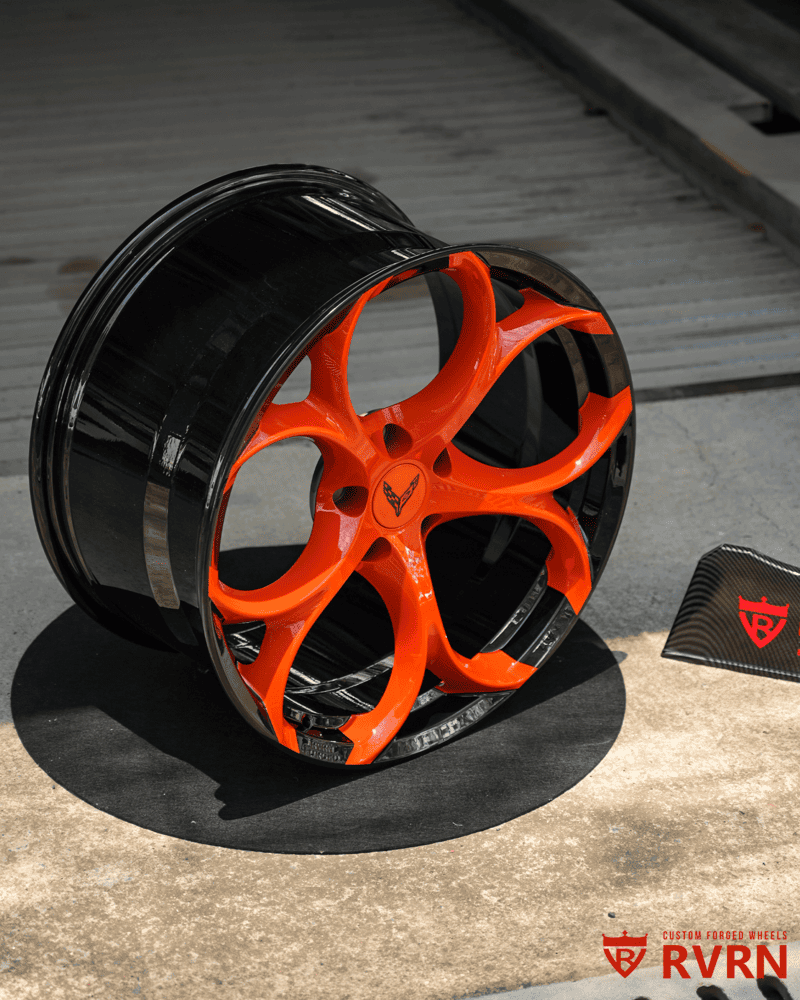 Amplify Orange paint matched finish on Corvette custom wheel spokes