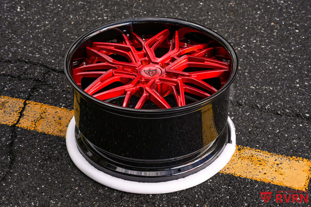 Corvette C8 Stingray with custom red and black RV-T081 forged front wheel 19x8.5
