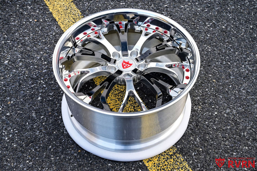 2024 Corvette C8 Stingray Custom Deep Lip Polished Aluminum & Black Forged Wheels: RV-DL09