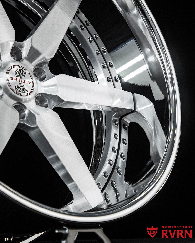 Brushed aluminum spokes close-up on RV-DF14 forged wheels for 2024 Ford F-150 Shelby