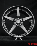 Ford Mustang wheels RV-DF14 front angle on 2024 Mustang GT, 20x10 +35MM gloss black two piece forged wheel