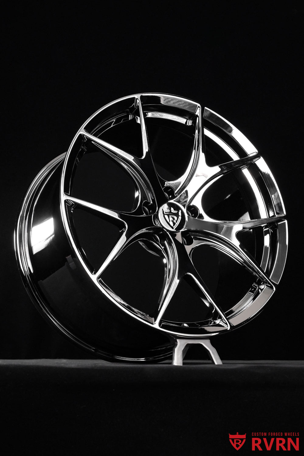 Black chrome Y-spoke detail on RVRN RV-MR05 custom Mercedes wheels, designed for a 2024 CLE 300 Convertible with 20x10 +45MM rear fitment