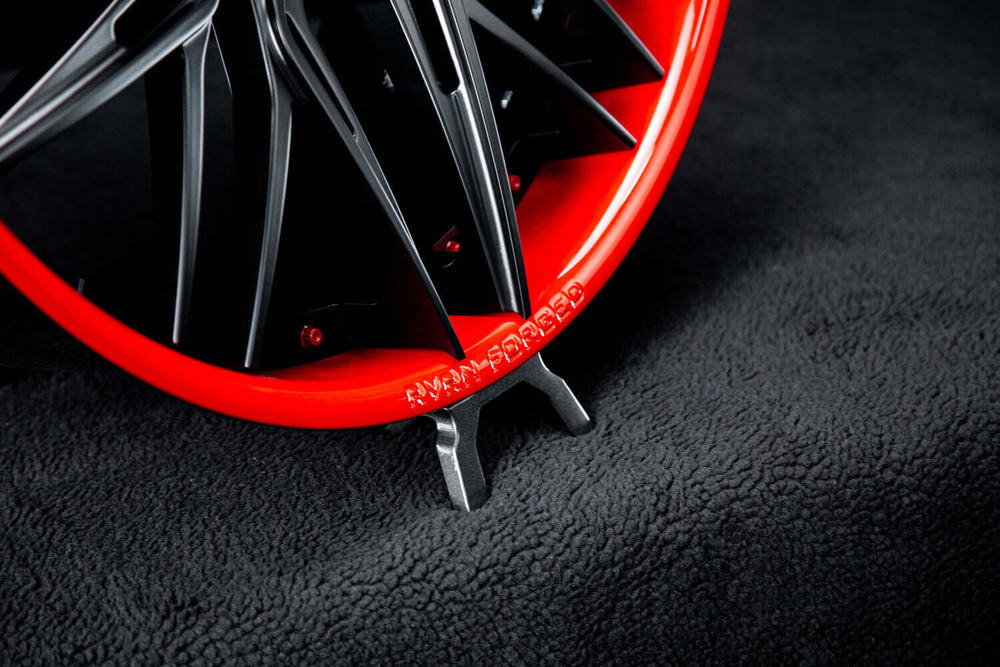 Custom 24-inch black and red forged wheels for 2024 BMW XM