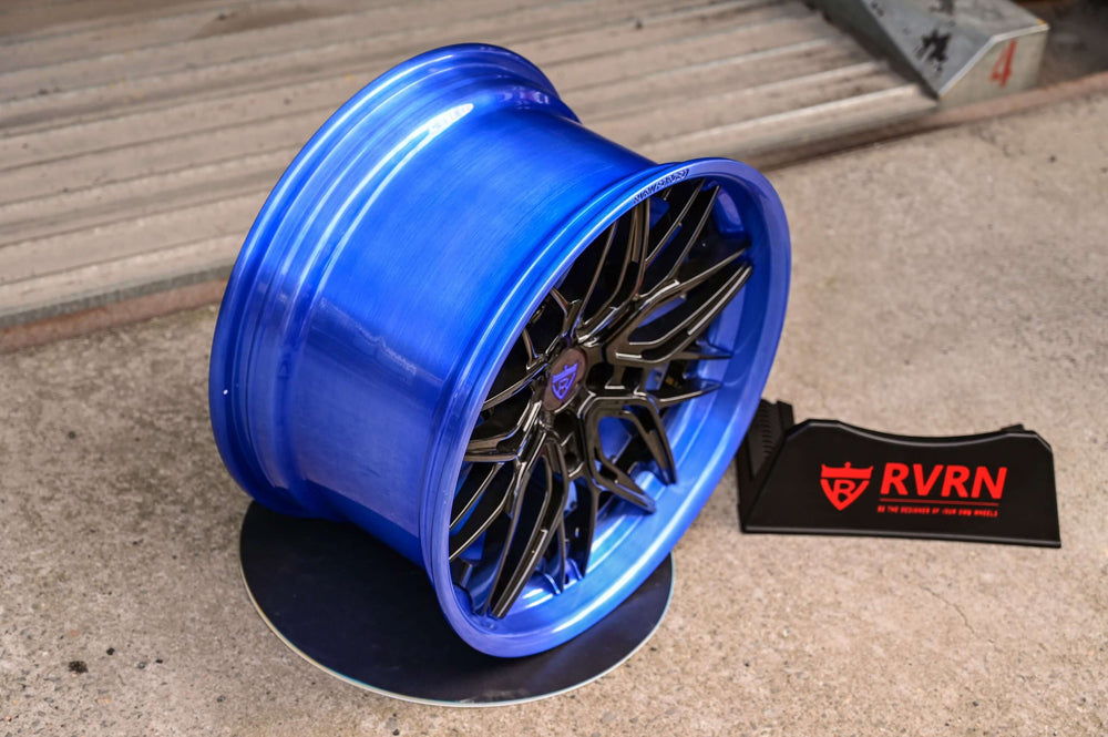 2024 Ford Mustang on RVRN RV-C081 forged wheels in Glossy Black Spoke with Brushed Blue Barrel (photo 03)