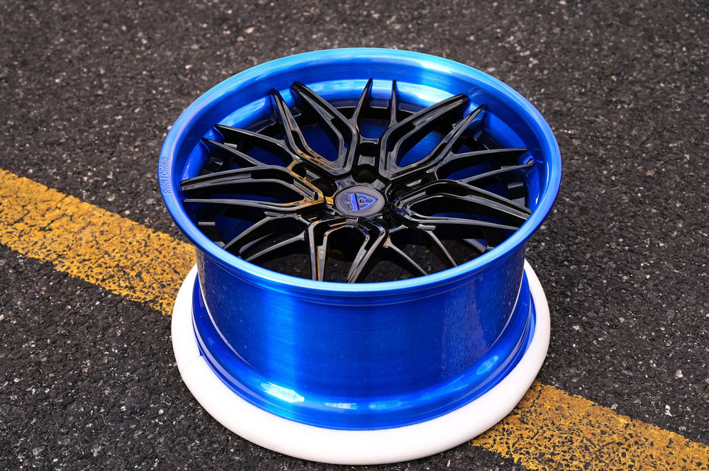 2024 Ford Mustang on RVRN RV-C081 forged wheels in Glossy Black Spoke with Brushed Blue Barrel (photo 04)