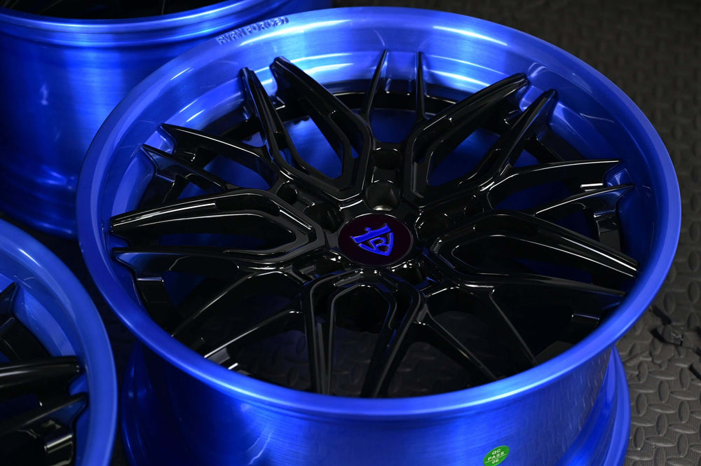 2024 Ford Mustang on RVRN RV-C081 forged wheels in Glossy Black Spoke with Brushed Blue Barrel (photo 05)