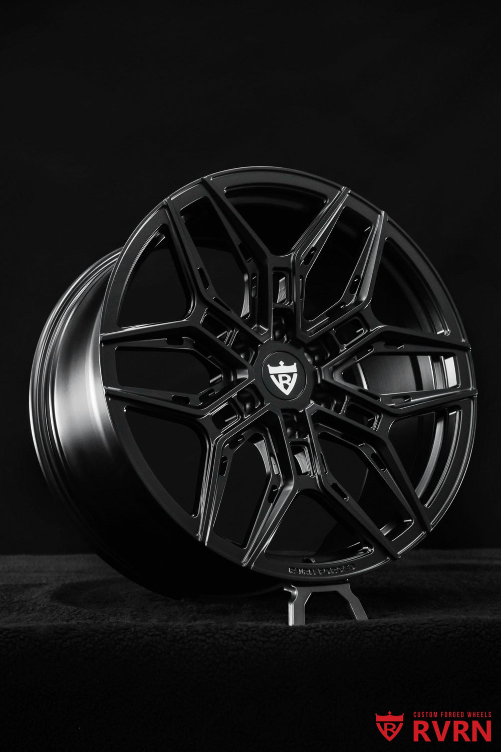 Front view of 2025 Cadillac Lyriq on RVRN RV-MR616 one-piece forged wheels in stain black finish, custom Cadillac forged wheels with 20x9.5 fitment.