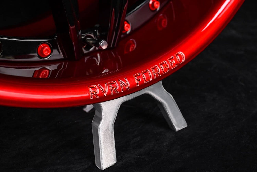 Closeup of Corvette C8 E-Ray RV-T081 forged wheels with red screws