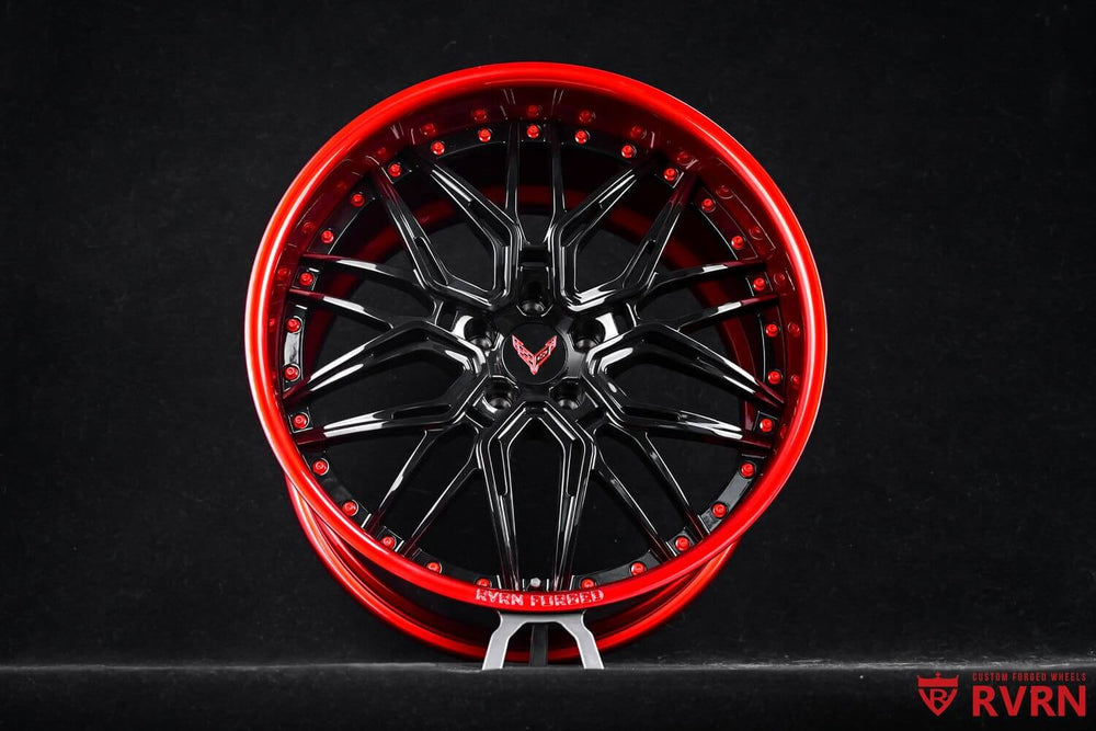 Corvette E-Ray custom wheels RV-T081 21x13 red mist spoke gloss black barrel